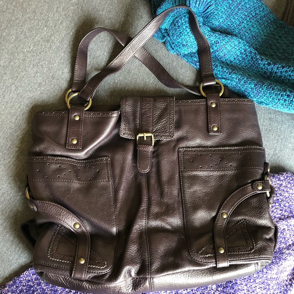 Large leather dark brown/plum HOBO bag